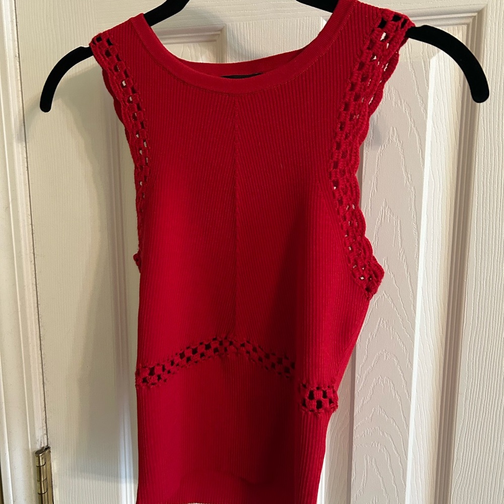 Express Red Crochet Detail Tank Top